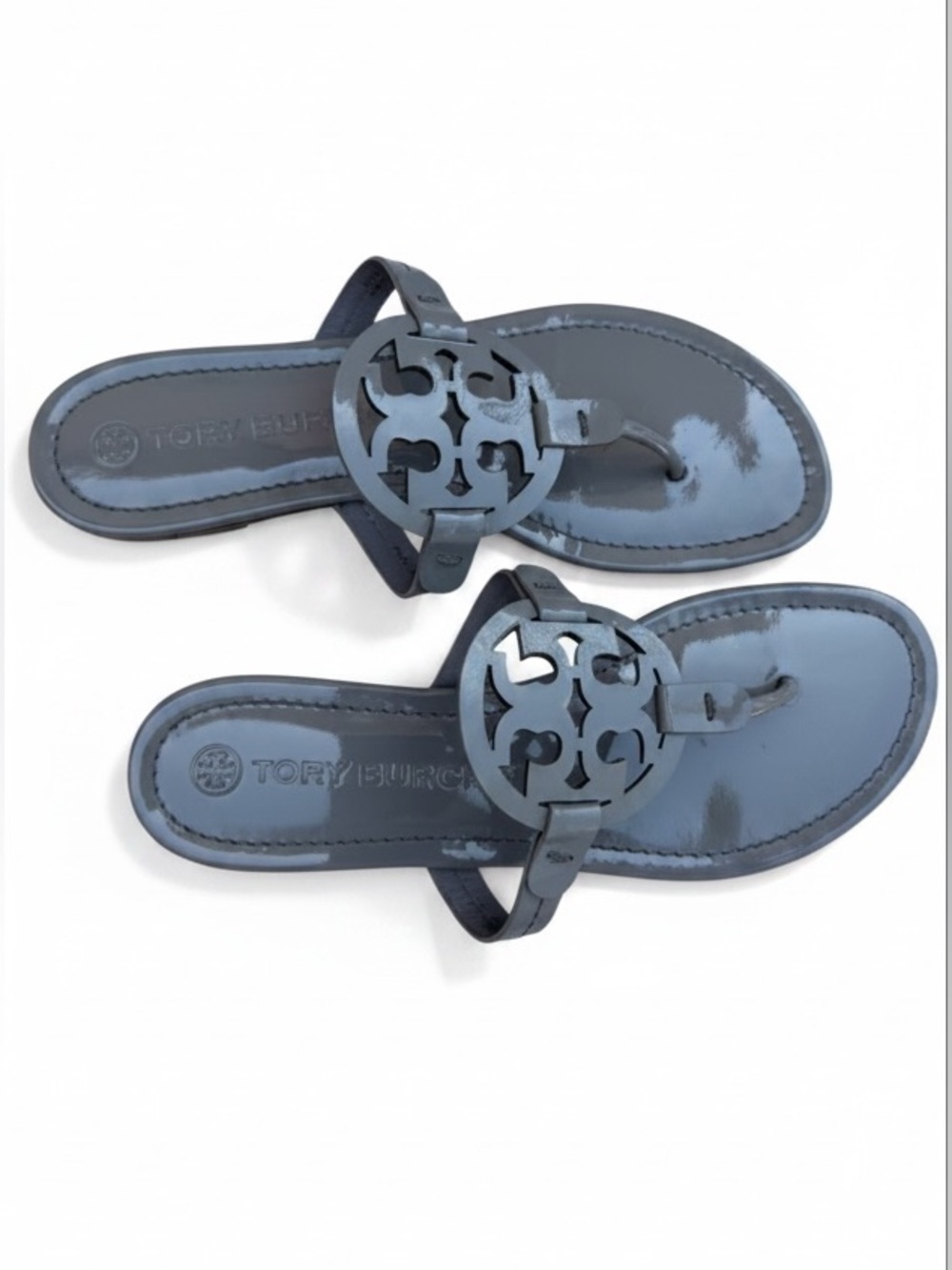 Tory Burch Glossy Gray Miller Logo Thong Sandals - Picture 2 of 11